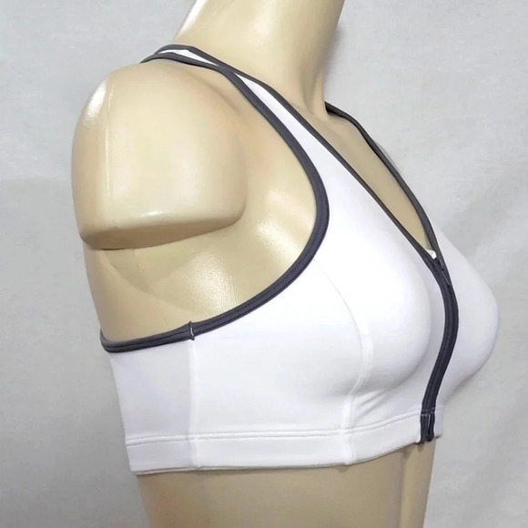 SMALL Hanes HC32 Wire Free Zip Front Sports‎ Bra White - Picture 2 of 4